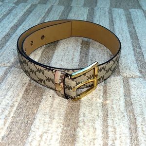Michael Kors MK brown and beige logo belt